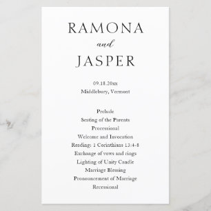 Ramona Black White Minimal Elegant Wedding Program