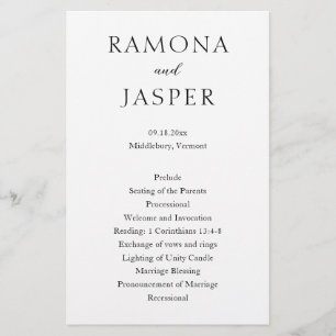Ramona Black White Minimal Elegant Wedding Program Flyer