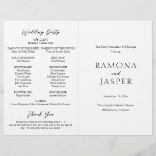Ramona Black White Minimal Elegant Wedding Program Flyer