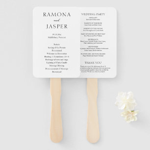 Ramona Black White Minimal Elegant Wedding Program Hand Fan