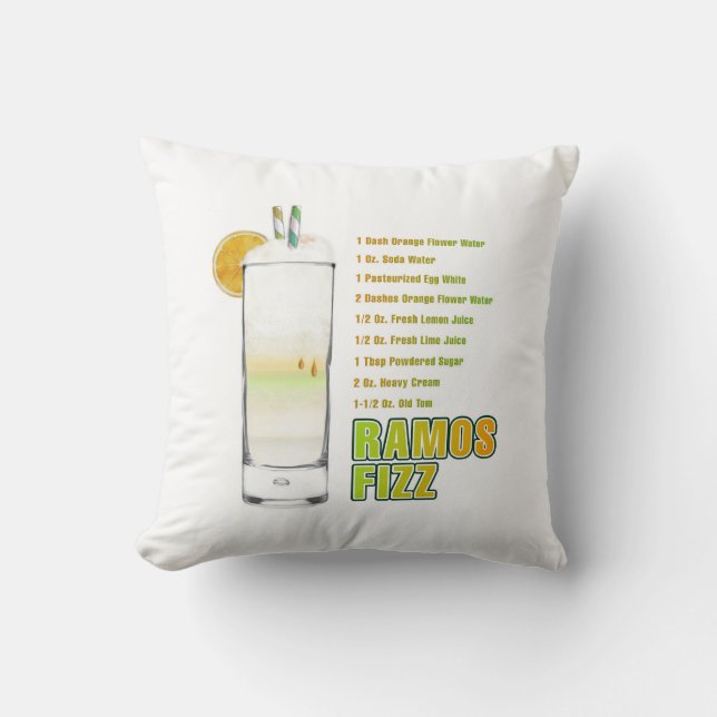 Ramos Gin Fizz Cocktail Recipe Art Cushion (Front)