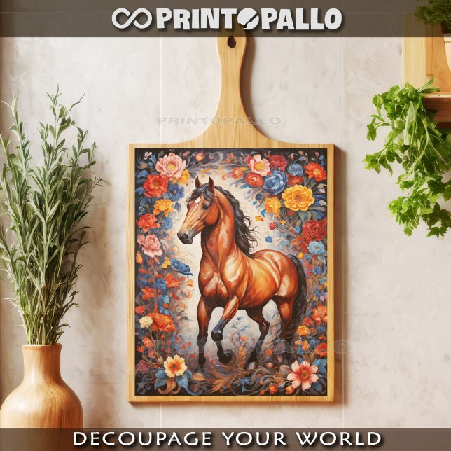Rampant brown horse in flowers background tissue paper (Creator Uploaded)