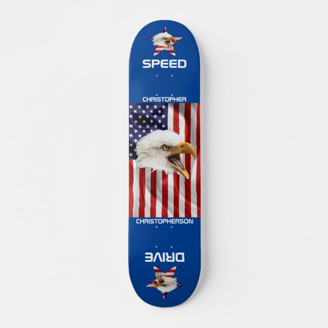 Rampant Eagle, The American Flag, Patriotic Skateboard (Front)