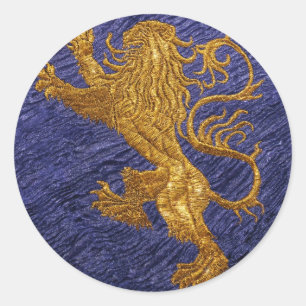 Rampant Lion - gold on blue Classic Round Sticker