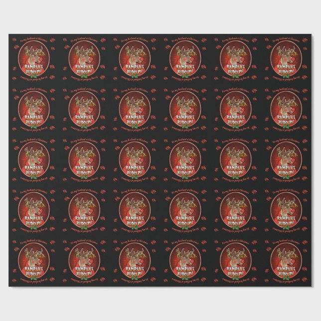 Rampant Rudolph husband glossy wrapping paper red (Flat)