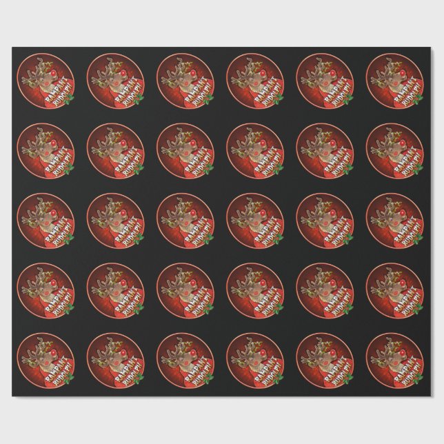 Rampant Rudolph husband glossy wrapping paper red (Flat)