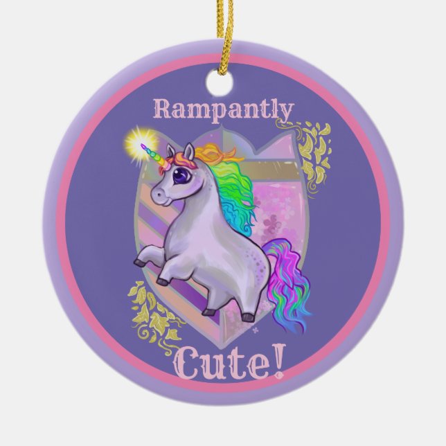 Rampantly Cute Unicorn Ceramic Tree Decoration (Front)