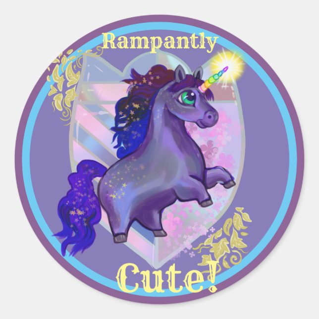 Rampantly Cute Unicorn Classic Round Sticker (Front)