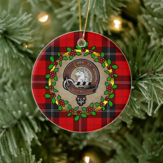 Ramsay Clan Badge & Tartan Personalised Christmas Ceramic Tree Decoration (Tree)