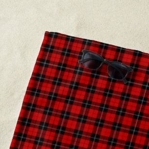 Ramsay tartan red black plaid beach towel