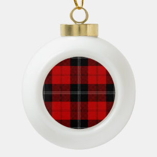 Ramsay tartan red black plaid ceramic ball christmas ornament