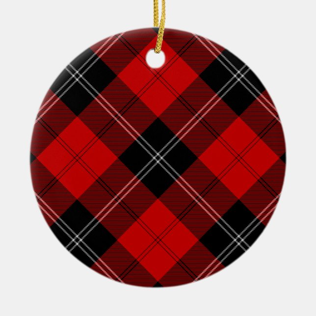 Ramsay tartan red black plaid ceramic tree decoration (Front)