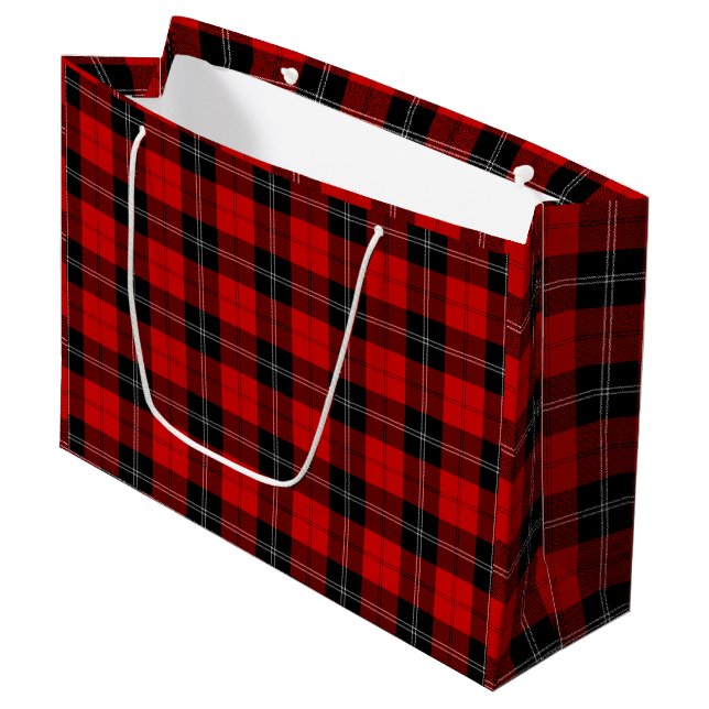 Ramsay tartan red black plaid large gift bag (Front Angled)