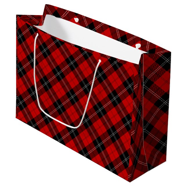 Ramsay tartan red black plaid large gift bag (Front Angled)