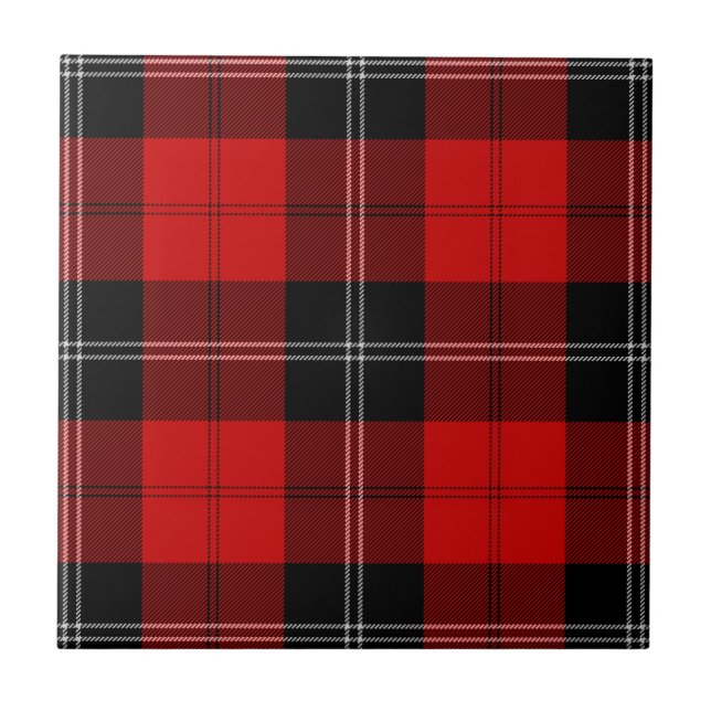 Ramsay tartan red black plaid tile (Front)