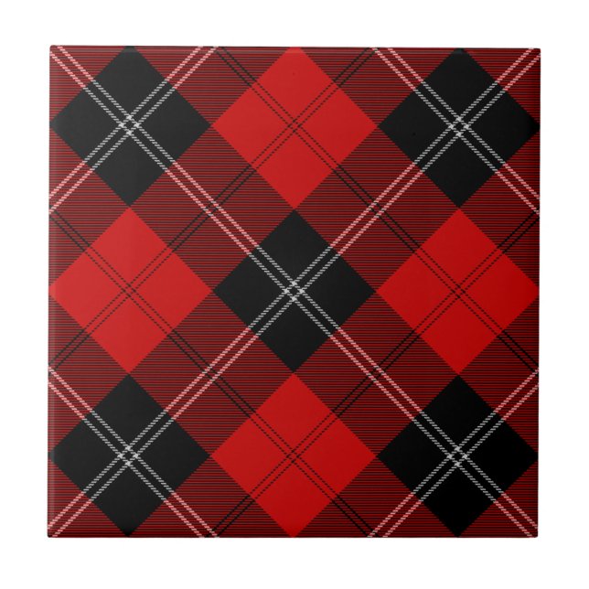 Ramsay tartan red black plaid tile (Front)