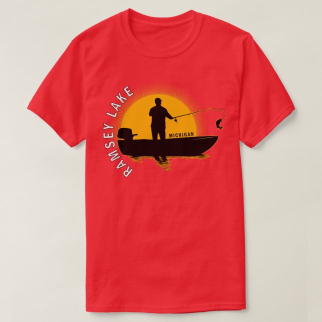 Ramsey Lake Fishing Michigan Sunrise T-Shirt (Design Front)