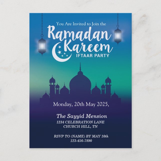 Ramzan Kareem Iftar Party Invitation Postcard (Front)