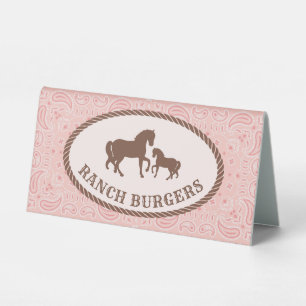 Ranch Burgers Cowgirl Party Table Tent Sign