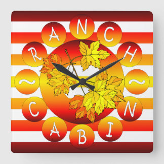 Ranch Cabin ~ Autumn Leaves ~ Country Log Cabin ~ Square Wall Clock