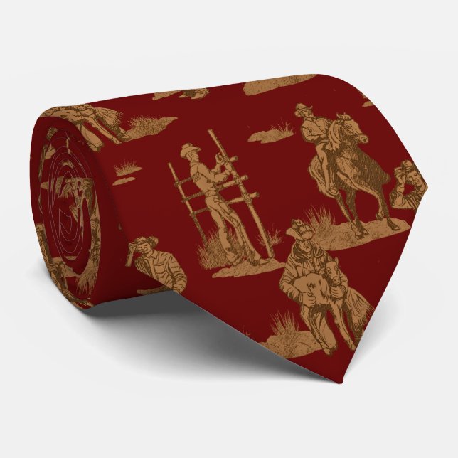 Ranch Cowboys Horse Calf Fence Throw Pillow Tie (Rolled)