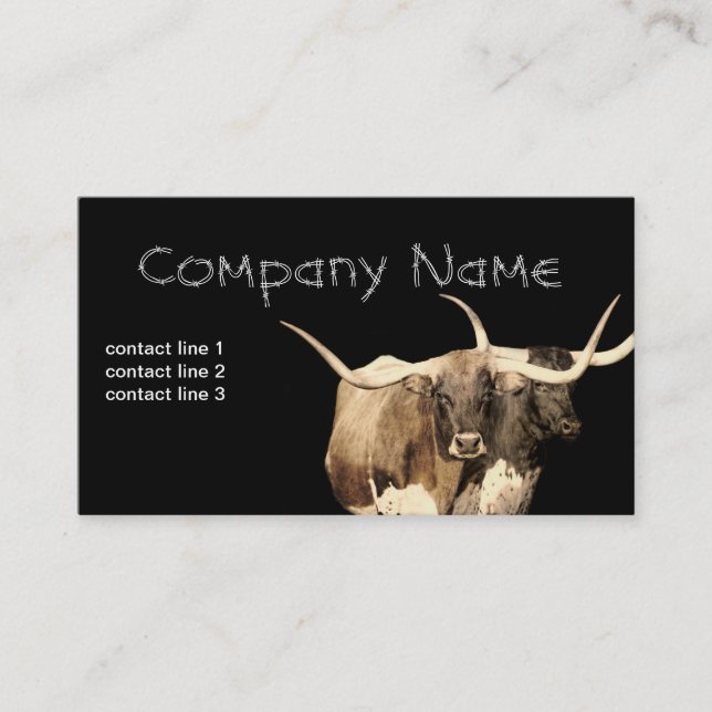 ranch farm longhorn cows on black custom  business card (Front)