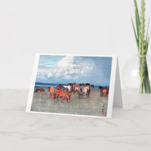 Ranch Horses, Hiroshi Yoshida, Woodcut Card