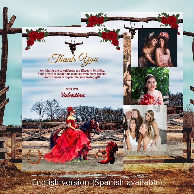 Ranch Masquerade Quinceañera 15th Birthday Thank You Card (Ranch Masquerade Quinceañera 15th Birthday Thank You Card)