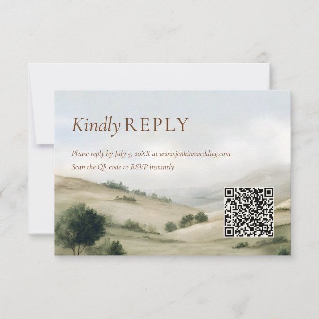 Ranch Outdoor Wedding RSVP QR Code Card (Front)