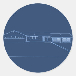 Ranch Style House: Blue Print Classic Round Sticker