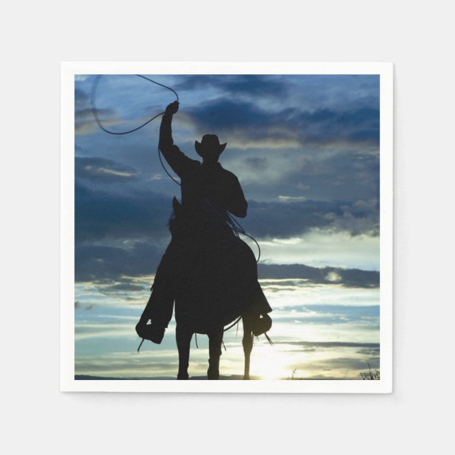 Ranch sunset horseback Riding cowboy silhouette Napkin (Front)