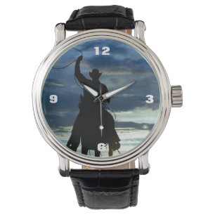 Ranch sunset horseback Riding cowboy silhouette Watch