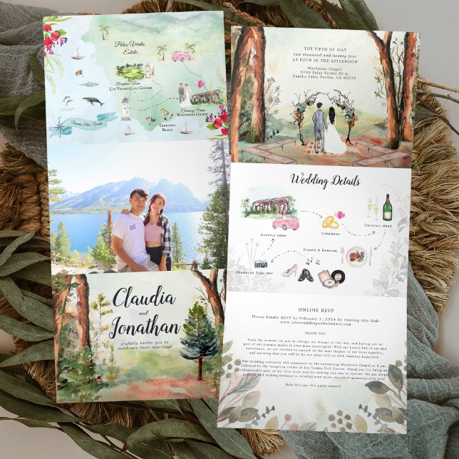 Rancho Palos Verdes | Boho Wedding Tri-Fold Invitation (Creator Uploaded)