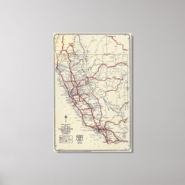 Rand McNally Junior Road Map California and Nevada Canvas Print (Front)