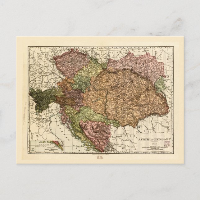 Rand McNally Map of Austria-Hungary (1906) Postcard (Front)