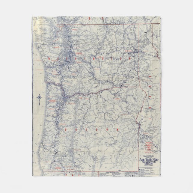 Rand McNally Official 1925 Auto Trails Map Fleece Blanket (Front)