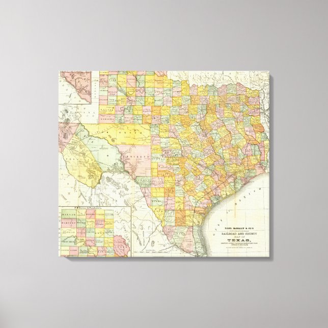 Rand McNally Railroad And County Map Of Texas Canvas Print (Front)
