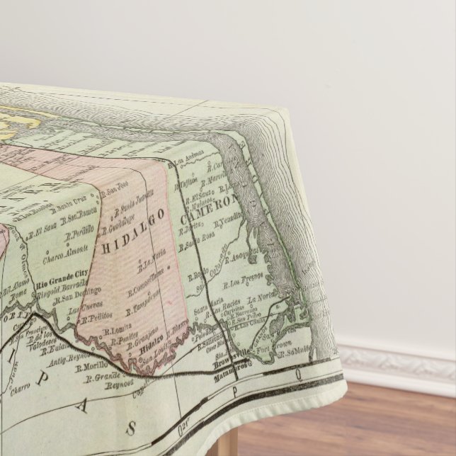 Rand McNally Railroad And County Map Of Texas Tablecloth (In Situ)