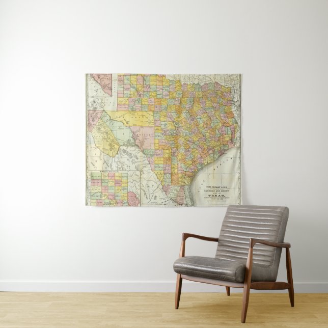 Rand McNally Railroad And County Map Of Texas Tapestry (In Situ (Horizontal))