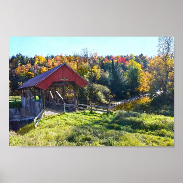 Randall Covered Bridge in Autumn, Vermont Poster (Front)