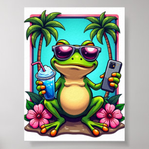 Random Ahh Grumpy Frog Y2K Flip Phone Slushie Trop Poster