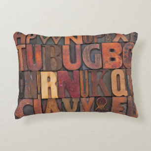 random alphabet letters - vintage letterpress wood decorative cushion