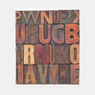 random alphabet letters - vintage letterpress wood fleece blanket