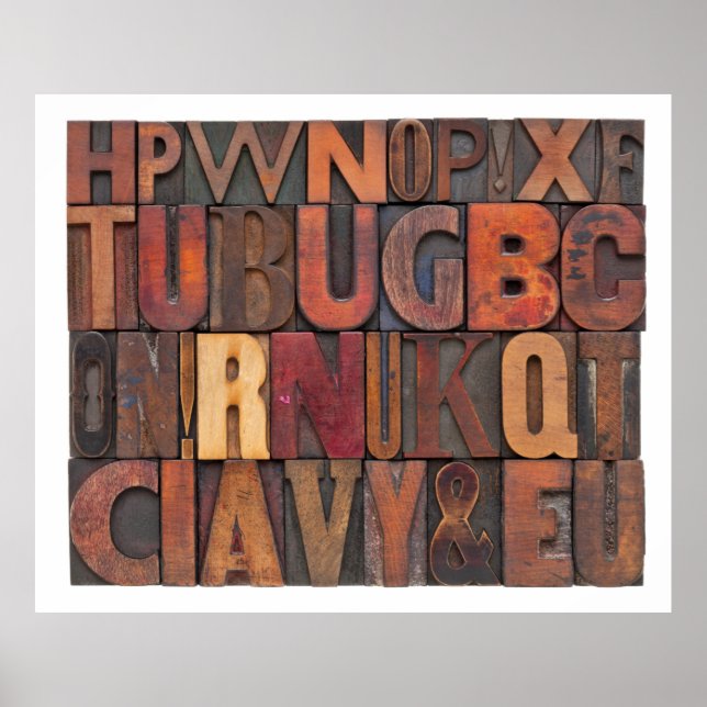 random alphabet letters - vintage letterpress wood poster (Front)