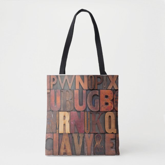 random alphabet letters - vintage letterpress wood tote bag (Front)