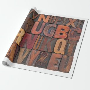 random alphabet letters - vintage letterpress wood wrapping paper