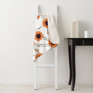 Random Art Nouveau Sunflowers Retro Floral Orange Sherpa Blanket