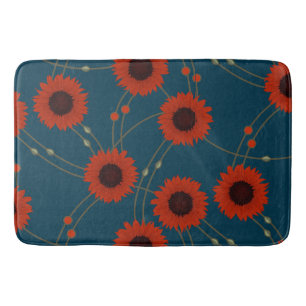 Random Art Nouveau Sunflowers Retro Floral Red Bath Mat