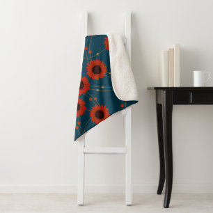 Random Art Nouveau Sunflowers Retro Floral Red Sherpa Blanket
