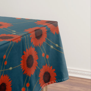 Random Art Nouveau Sunflowers Retro Floral Red Tablecloth